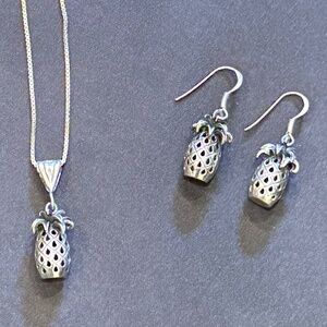 Vintage Silver Pineapple Necklace and Earrings made in Italy